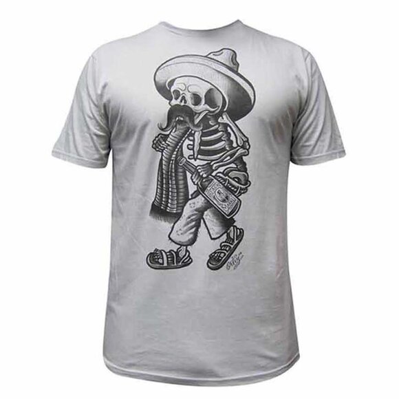 Other - Borracho Drunk Skeleton Chicano Latino Mexican Hat Grey Graphic Tee S-M-L-XL-2XL